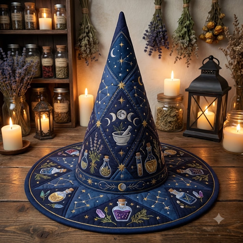Celestial Apothecary Quilted Witch Hat