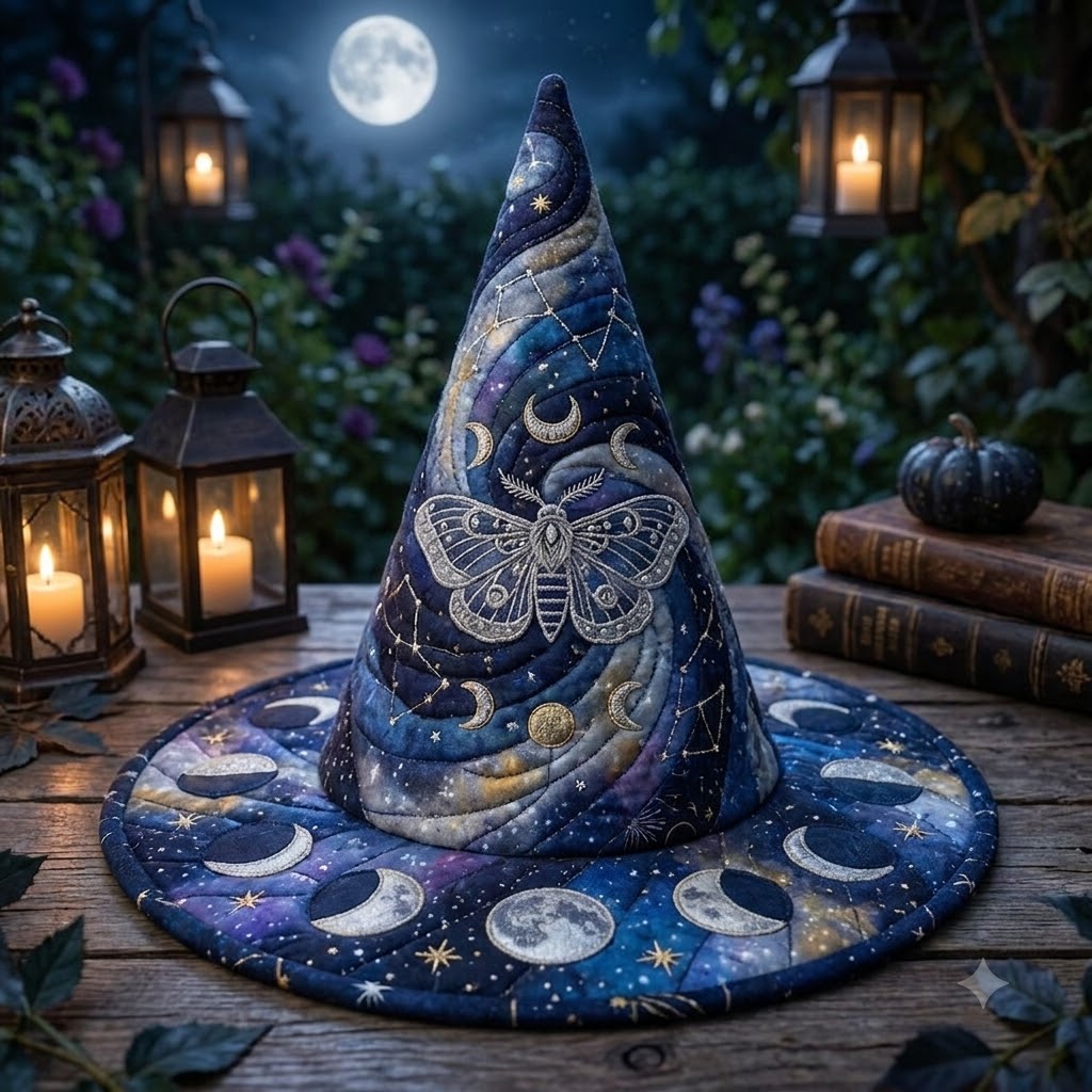 Luna Moth Quilted Witch Hat