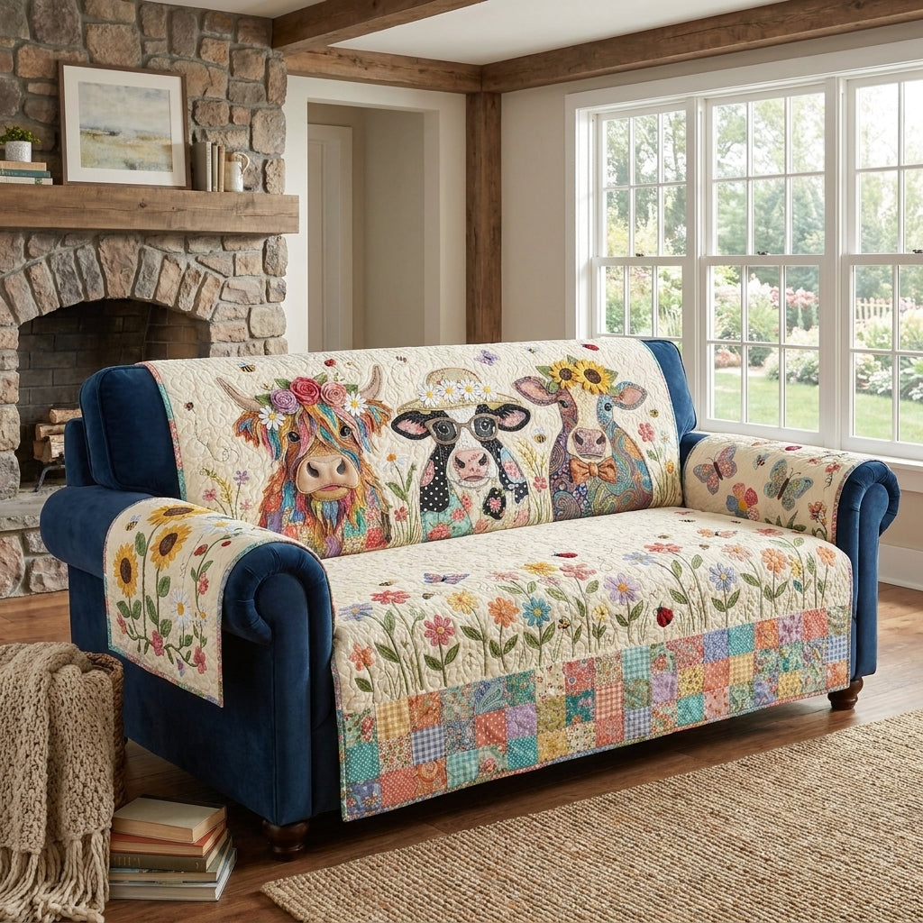 Happy Cows Quilted Sofa Cover