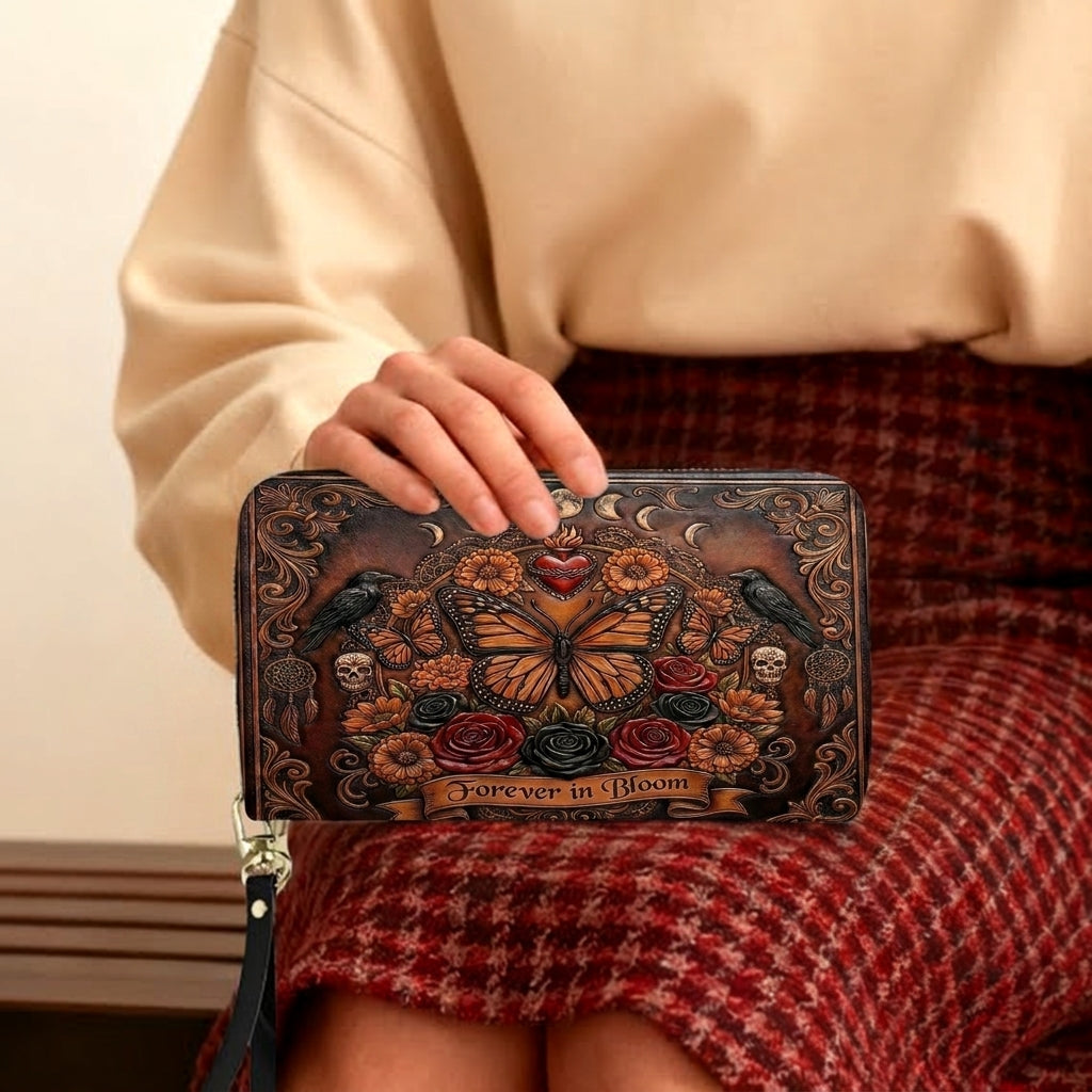 Monarch Butterfly Skull Leather Bag + Free Wallet