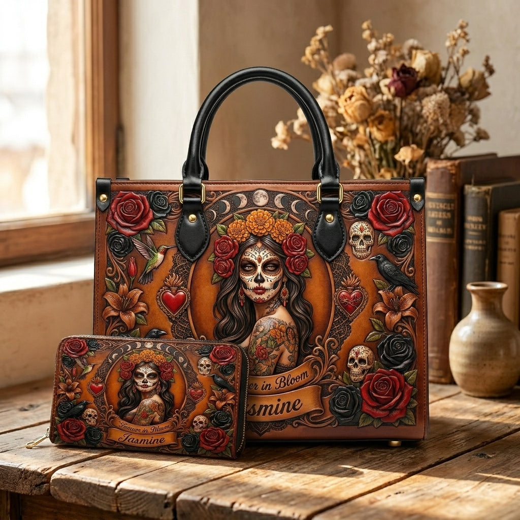 Crimson Rose Queen Personalized Leather Bag + Free Wallet