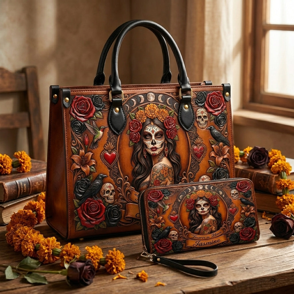 Crimson Rose Queen Personalized Leather Bag + Free Wallet