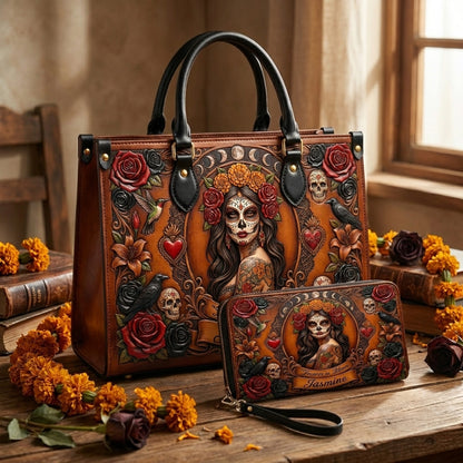 Crimson Rose Queen Personalized Leather Bag + Free Wallet