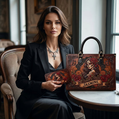 Blooming Skull Personalized Leather Bag + Free Wallet