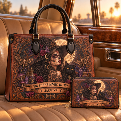 Personalized Moonlit Witch Leather Handbag + Free Matching Wallet