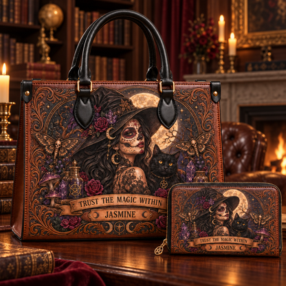 Personalized Moonlit Witch Leather Handbag + Free Matching Wallet