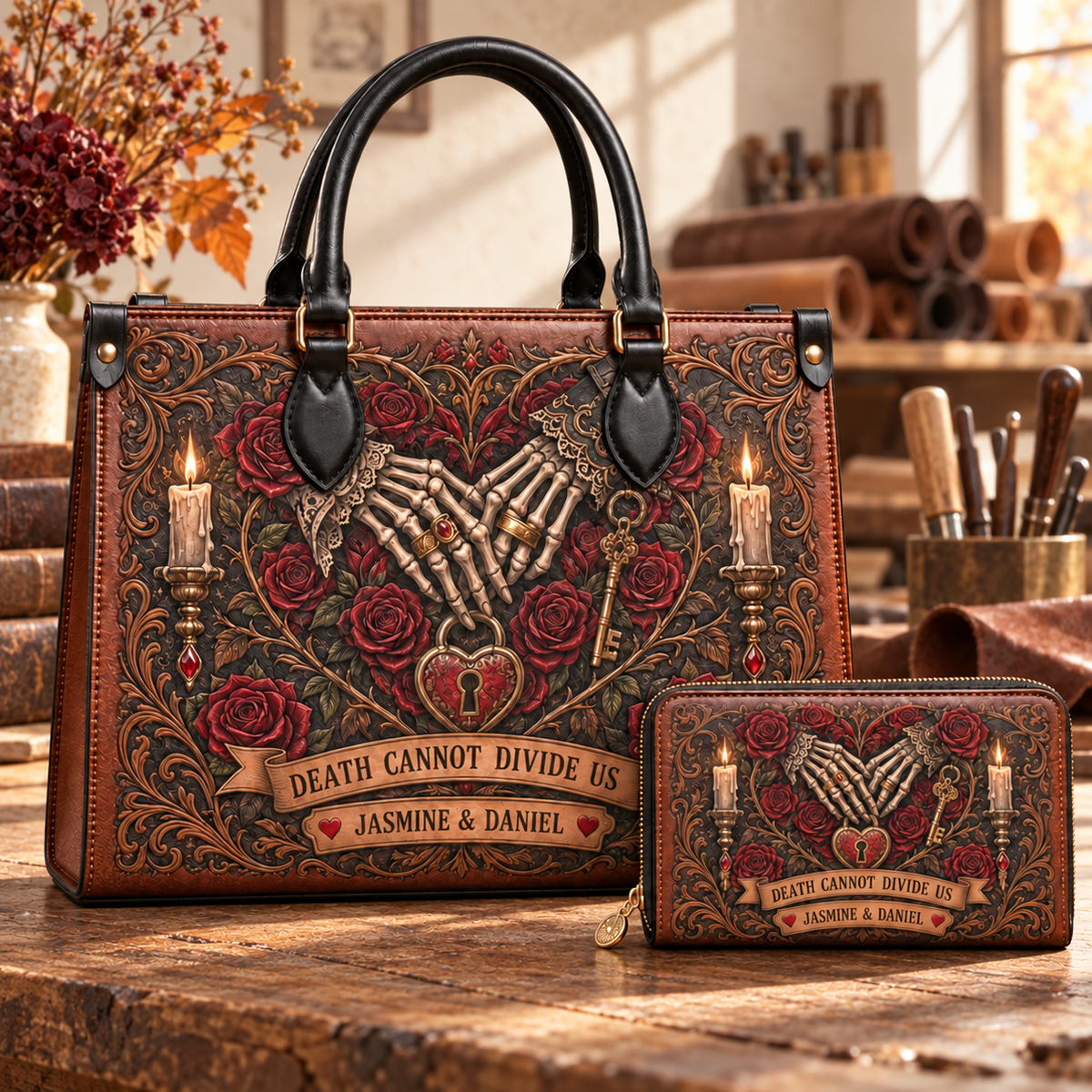 Personalized Death Cannot Divide Us Leather Handbag + Free Matching Wallet
