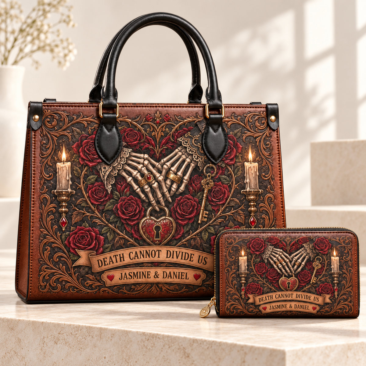 Personalized Death Cannot Divide Us Leather Handbag + Free Matching Wallet