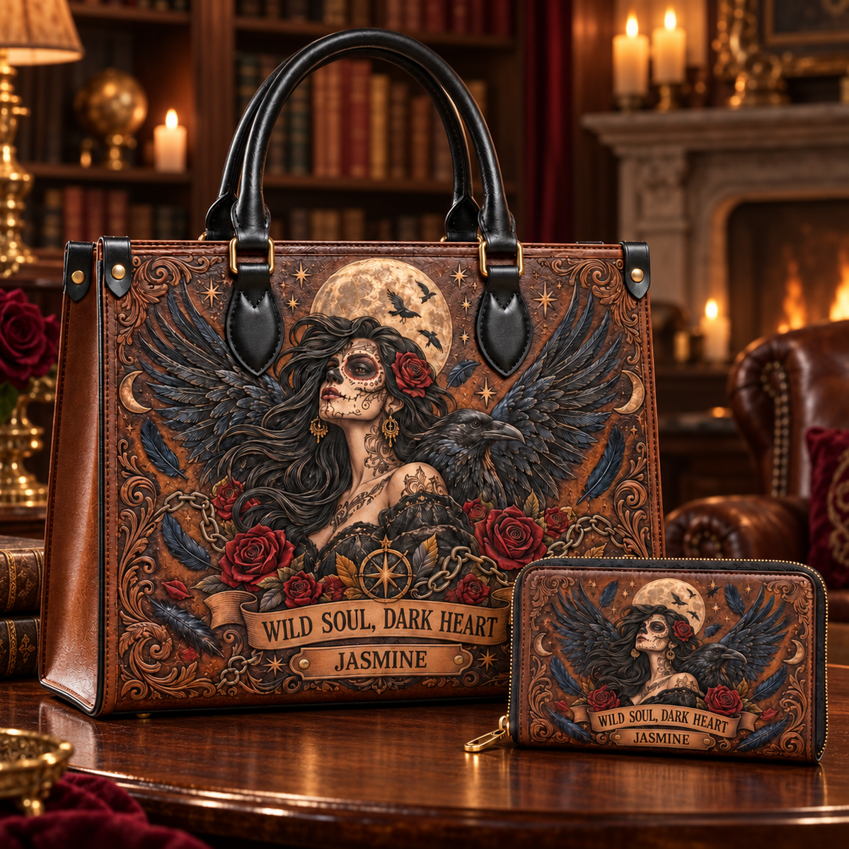 Personalized Wild Soul, Dark Heart Leather Handbag + Free Matching Wallet
