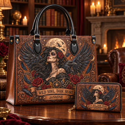 Personalized Wild Soul, Dark Heart Leather Handbag + Free Matching Wallet