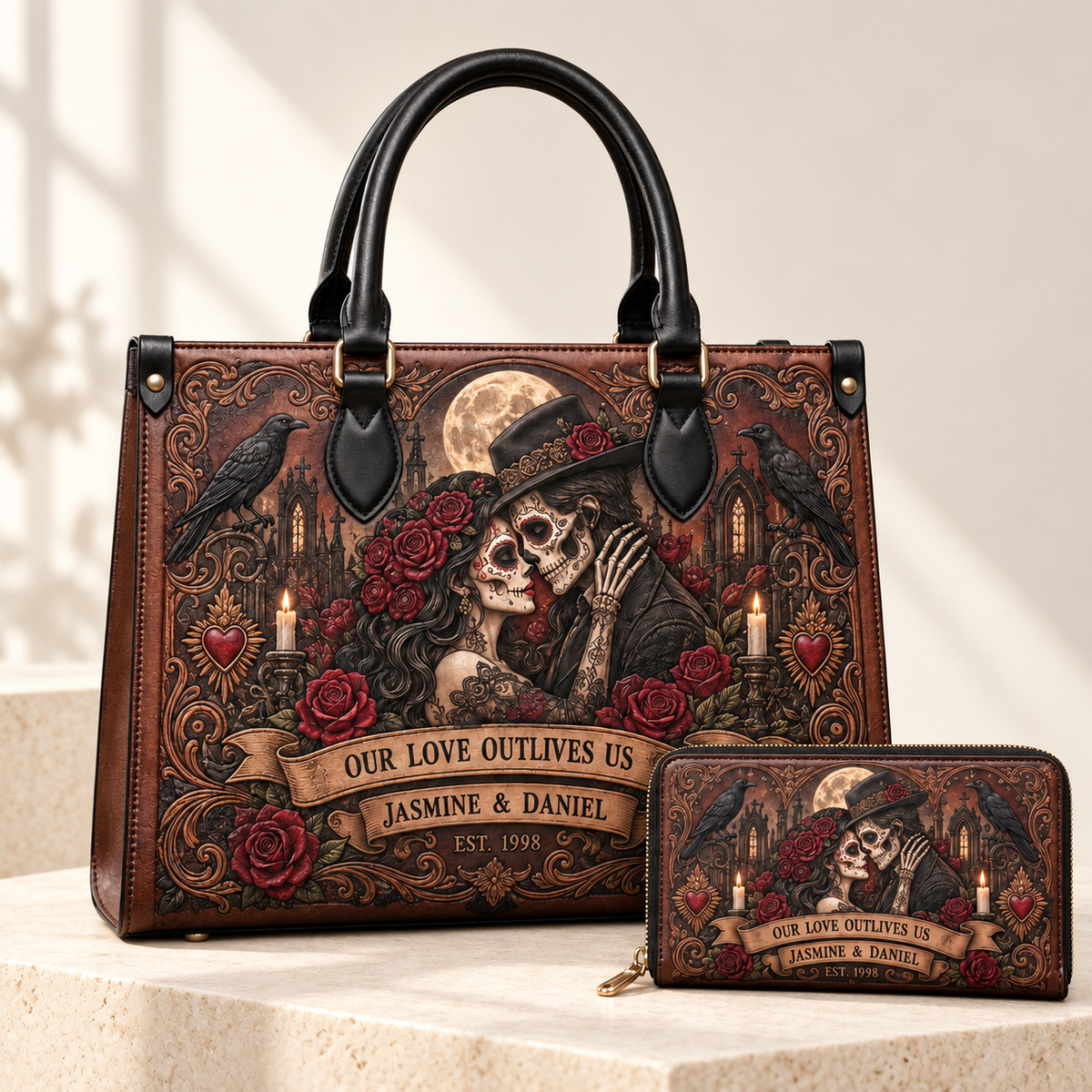 Personalized Love Beyond the Grave Leather Handbag + Free Matching Wallet