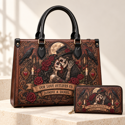 Personalized Love Beyond the Grave Leather Handbag + Free Matching Wallet
