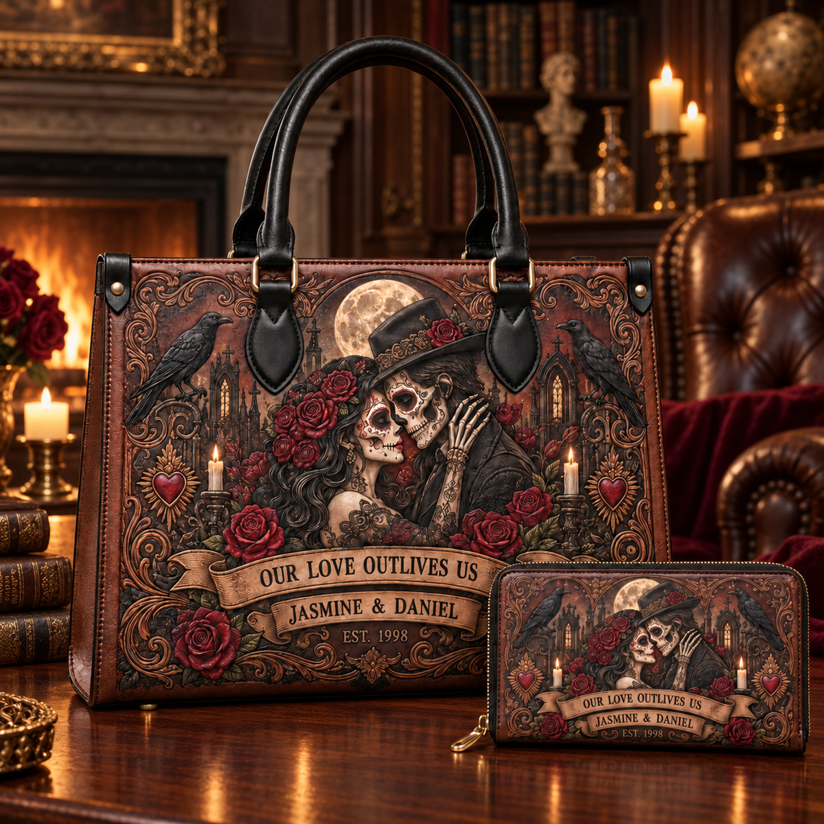 Personalized Love Beyond the Grave Leather Handbag + Free Matching Wallet