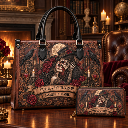Personalized Love Beyond the Grave Leather Handbag + Free Matching Wallet