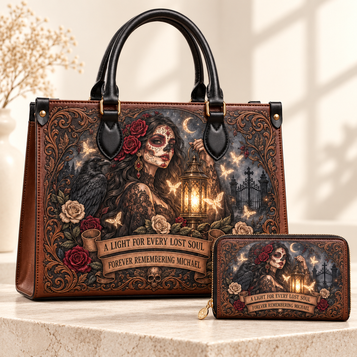 Personalized Keeper of Lost Souls Leather Handbag + Free Matching Wallet