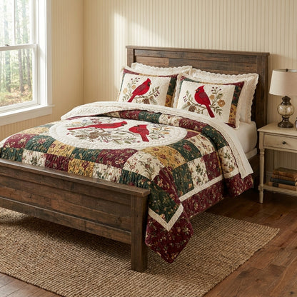 Cardinal Couple Quilted Bedding Set