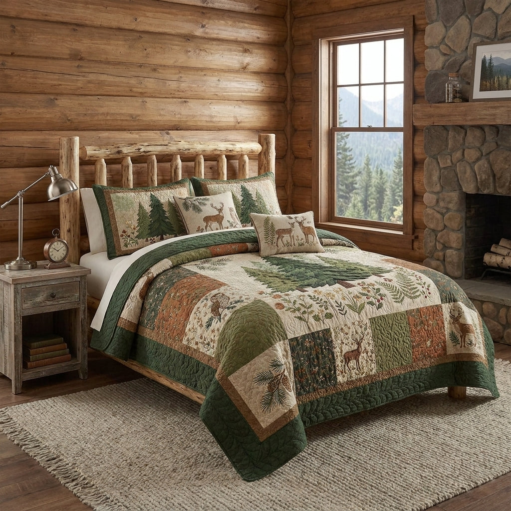 Pine Forest Quilted Bedding Set