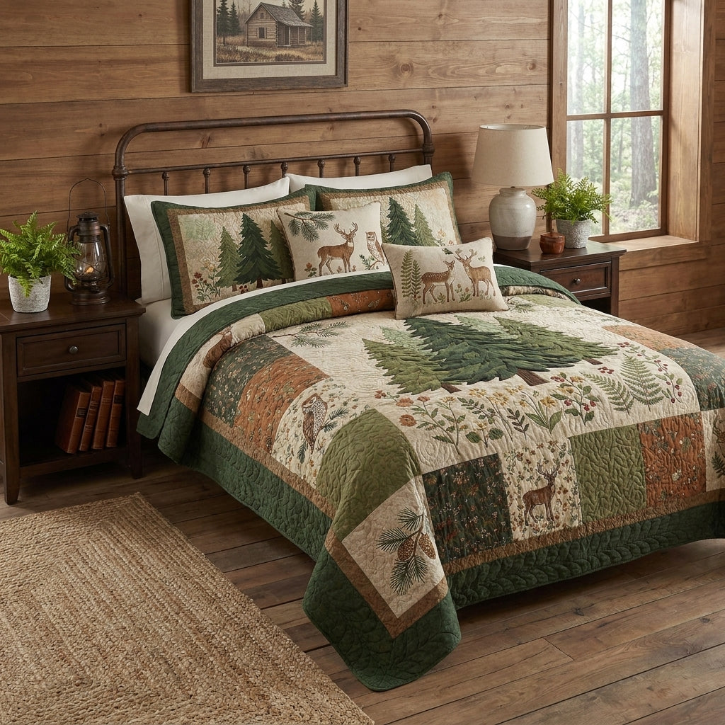 Pine Forest Quilted Bedding Set