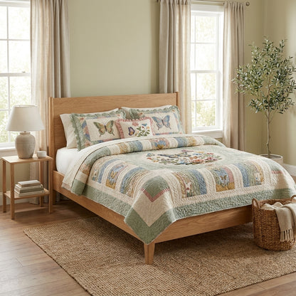 Floral Butterflies Quilted Bedding Set