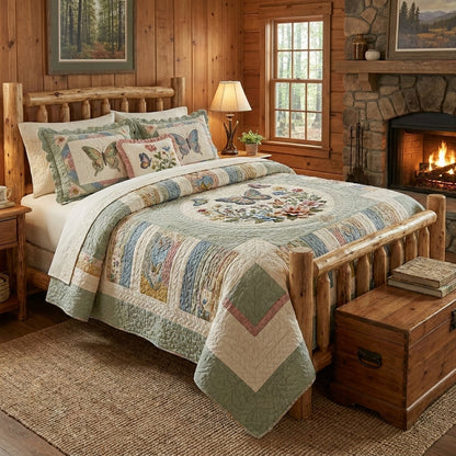 Floral Butterflies Quilted Bedding Set