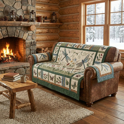 Dragonfly Couple Quilted Sofa Cover