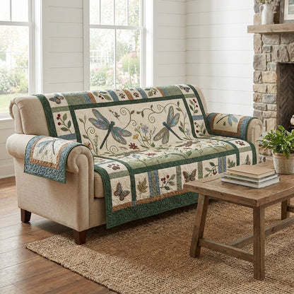 Dragonfly Couple Quilted Sofa Cover