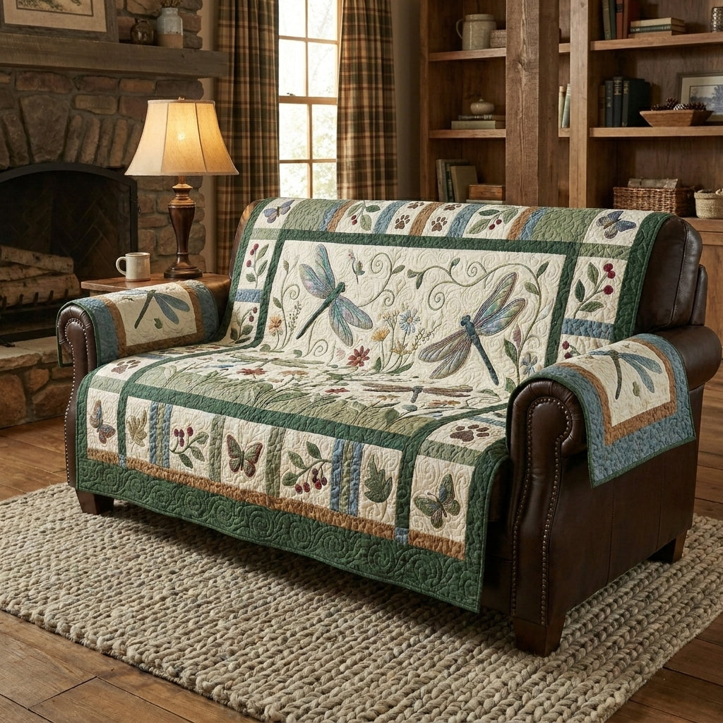 Dragonfly Couple Quilted Sofa Cover