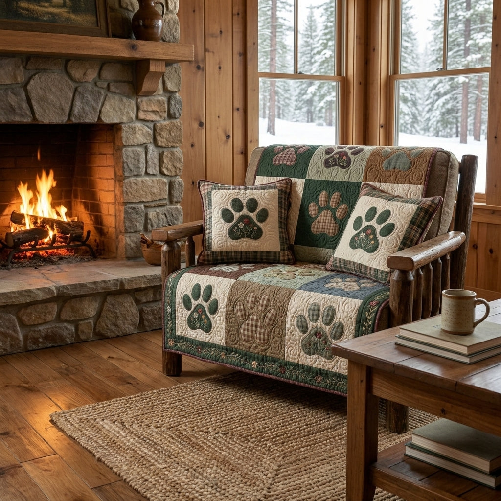 Paw Prints Quilted Sofa Cover