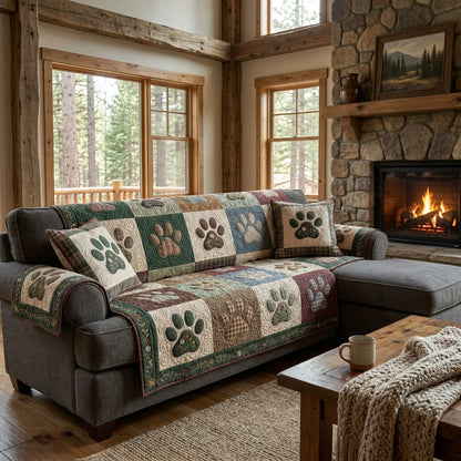 Paw Prints Quilted Sofa Cover