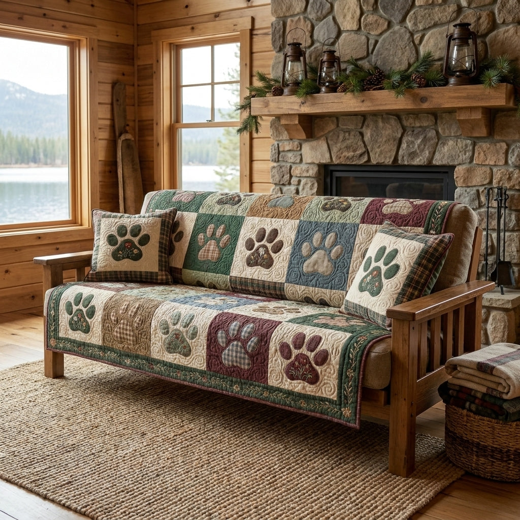 Paw Prints Quilted Sofa Cover
