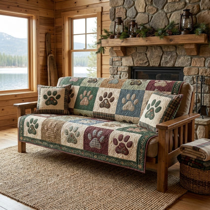 Paw Prints Quilted Sofa Cover