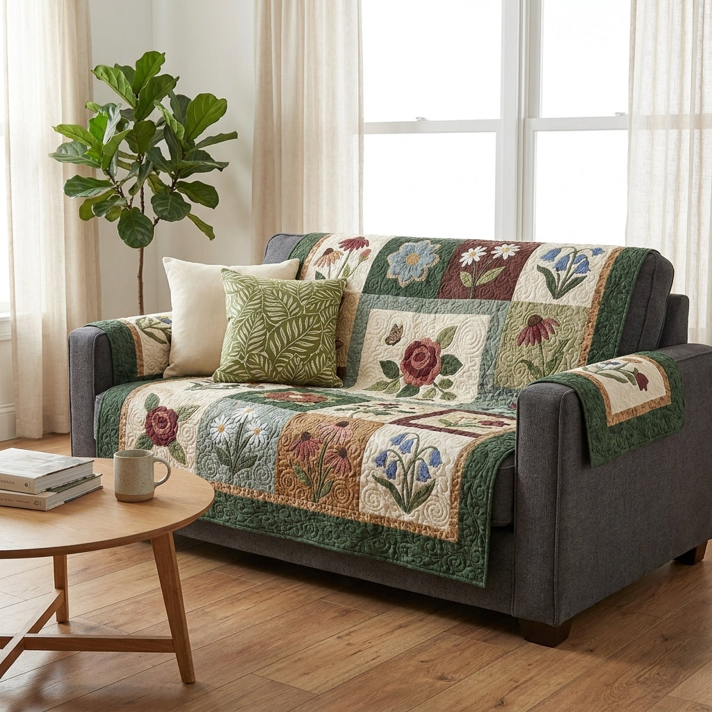 Floral Village Quilted Sofa Cover
