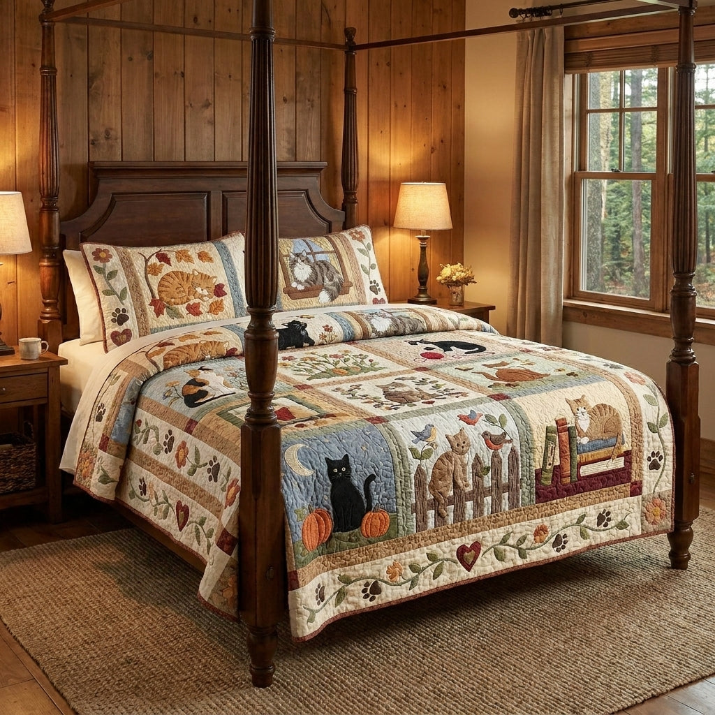 Fall Vibes Cat Quilted Sofa Cover