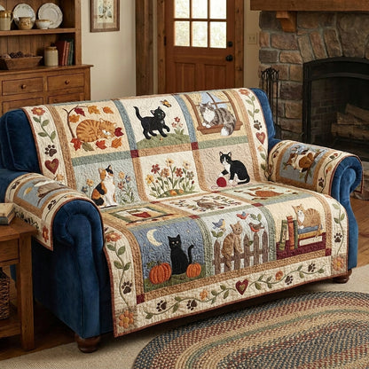 Fall Vibes Cat Quilted Sofa Cover