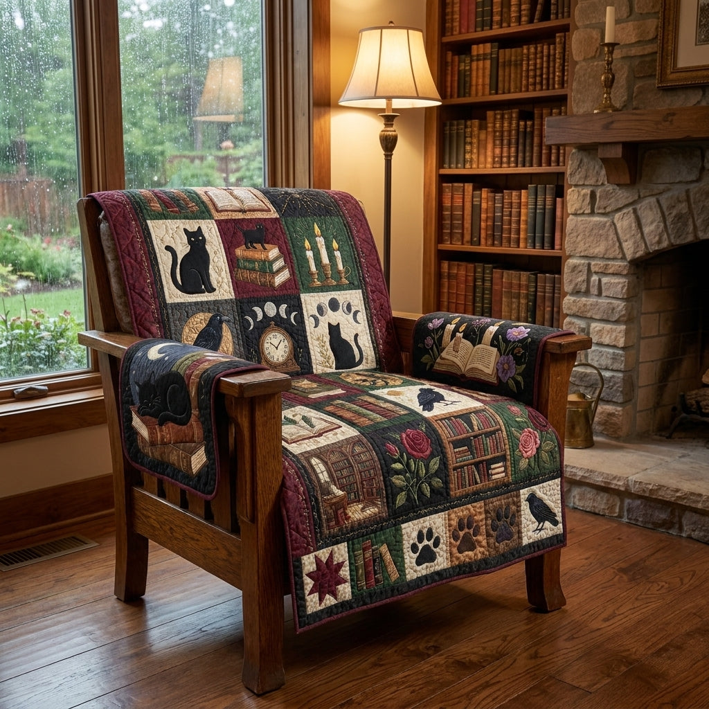 Antique Books And Cats Quilted Sofa Cover