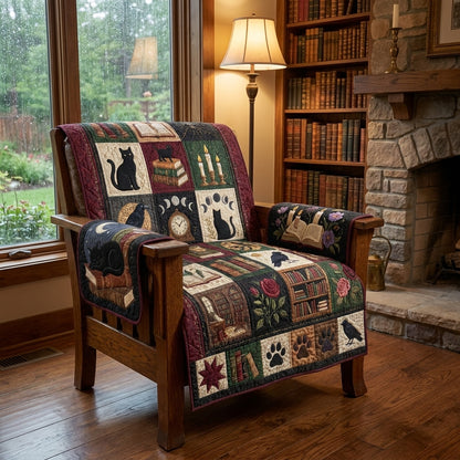 Antique Books And Cats Quilted Sofa Cover