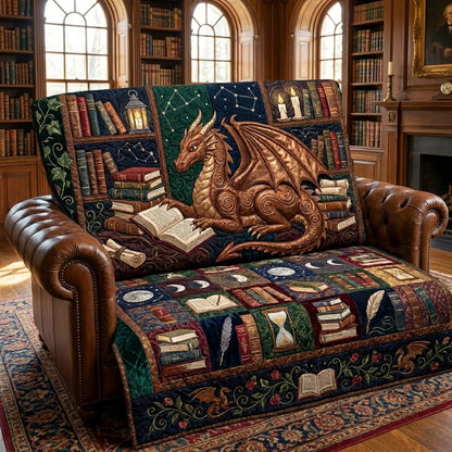 Book Dragon Quilted Sofa Cover