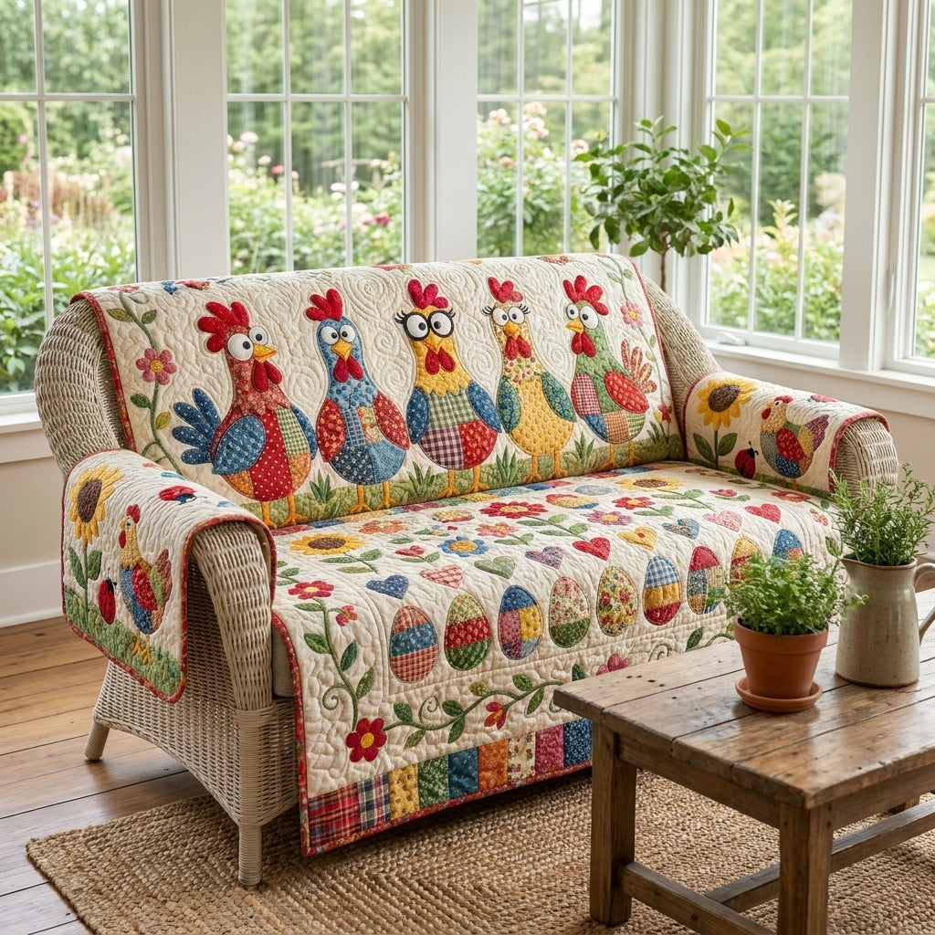 Funny Chicken Quilted Sofa Cover