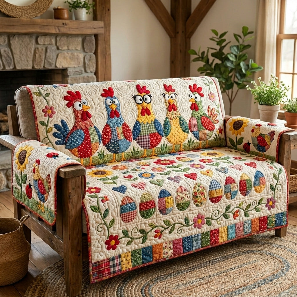 Funny Chicken Quilted Sofa Cover