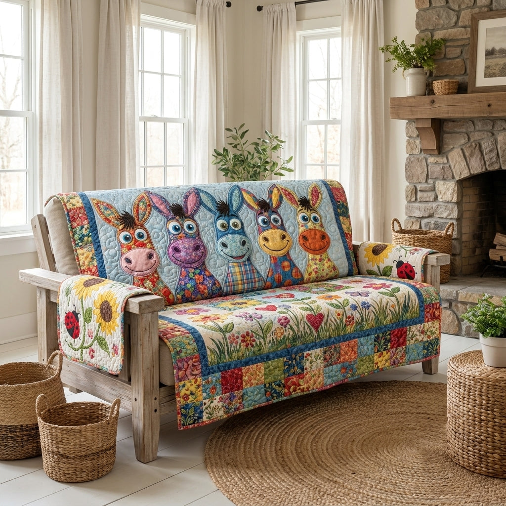 Colorful Donkey Quilted Sofa Cover