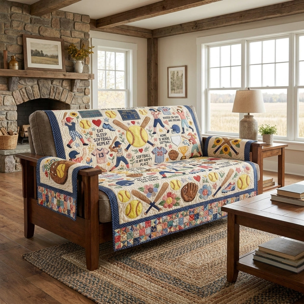 Softball Girl Quilted Sofa Cover