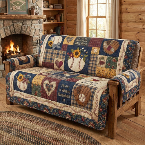Baseball Mom Life Quilted Sofa Cover