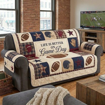 Life Is Better On Game Day Quilted Sofa Cover