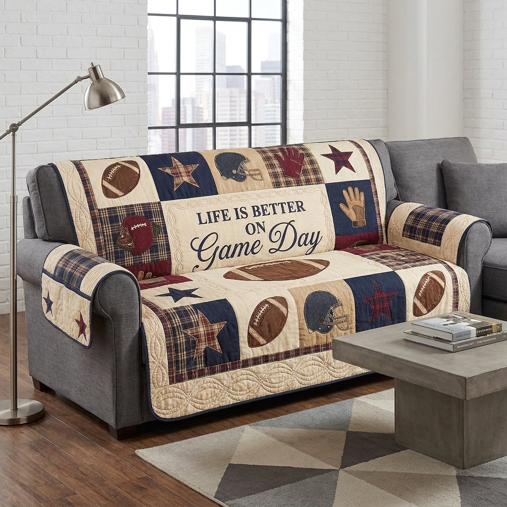 Life Is Better On Game Day Quilted Sofa Cover