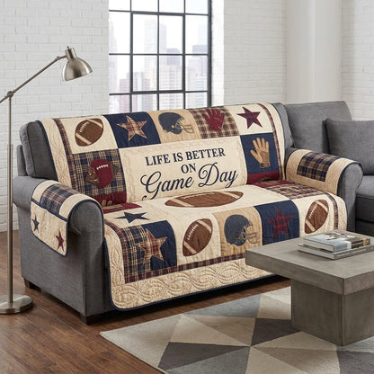 Life Is Better On Game Day Quilted Sofa Cover