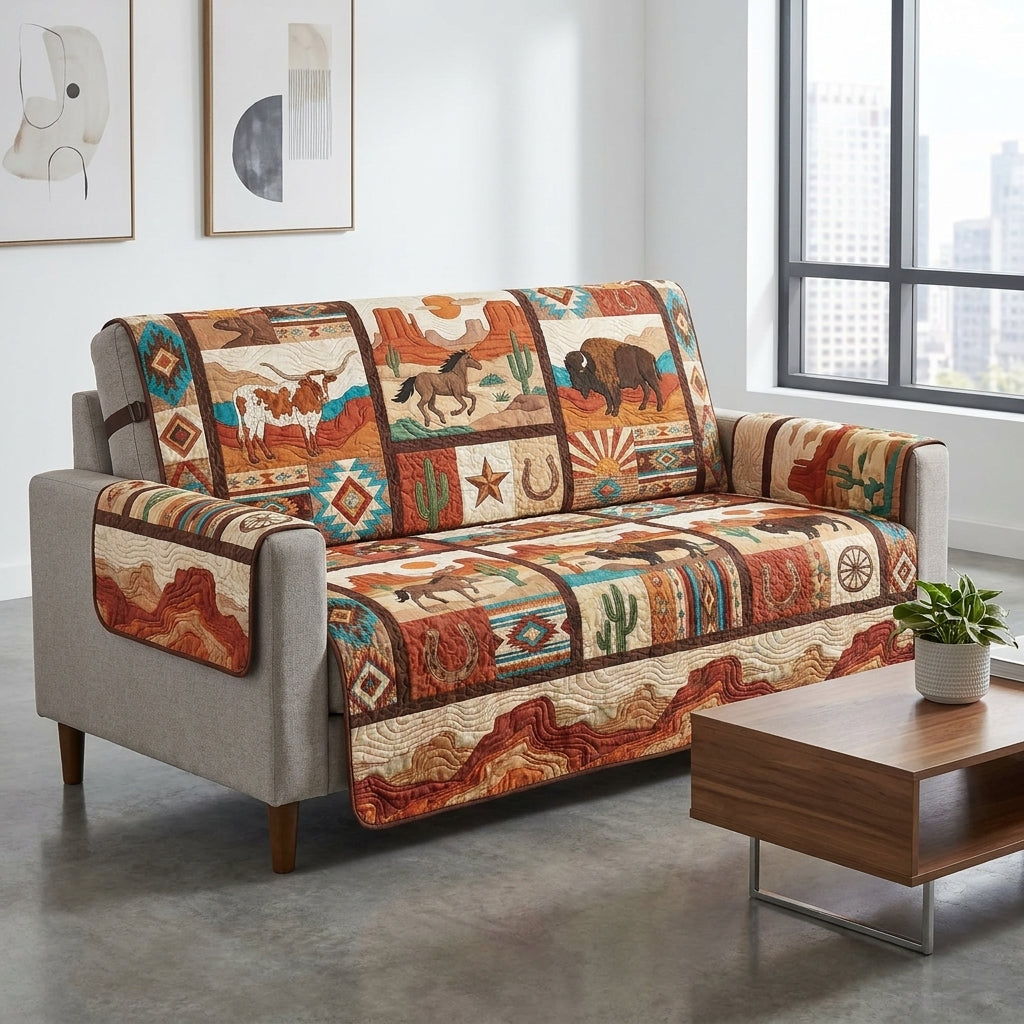 Western Ranch Wildlife Quilted Sofa Cover