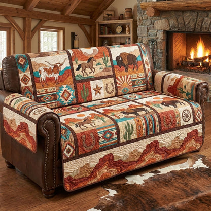 Western Ranch Wildlife Quilted Sofa Cover