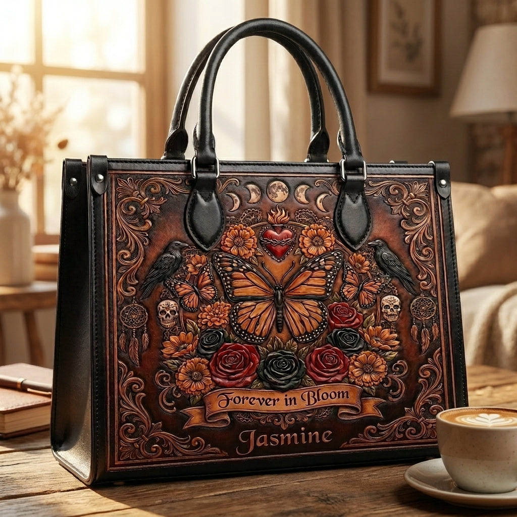 Monarch Butterfly Skull Leather Bag + Free Wallet